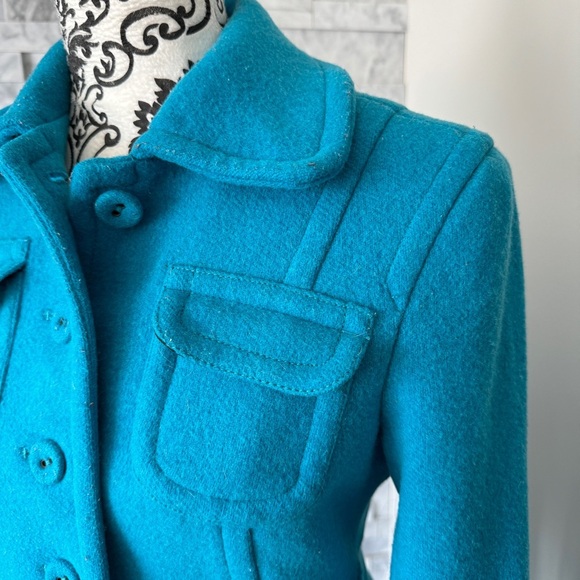 Gap Long Button Up Coat Peacock Turquoise Blue S - Picture 3 of 7